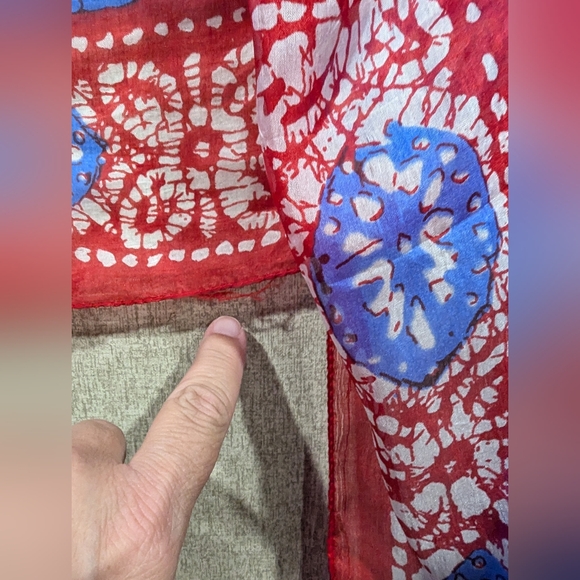 Vibrant Blue and Red 100% Silk Scarf. 68x22 Inches. Lightweight. Flowy. GUC. - Picture 5 of 7